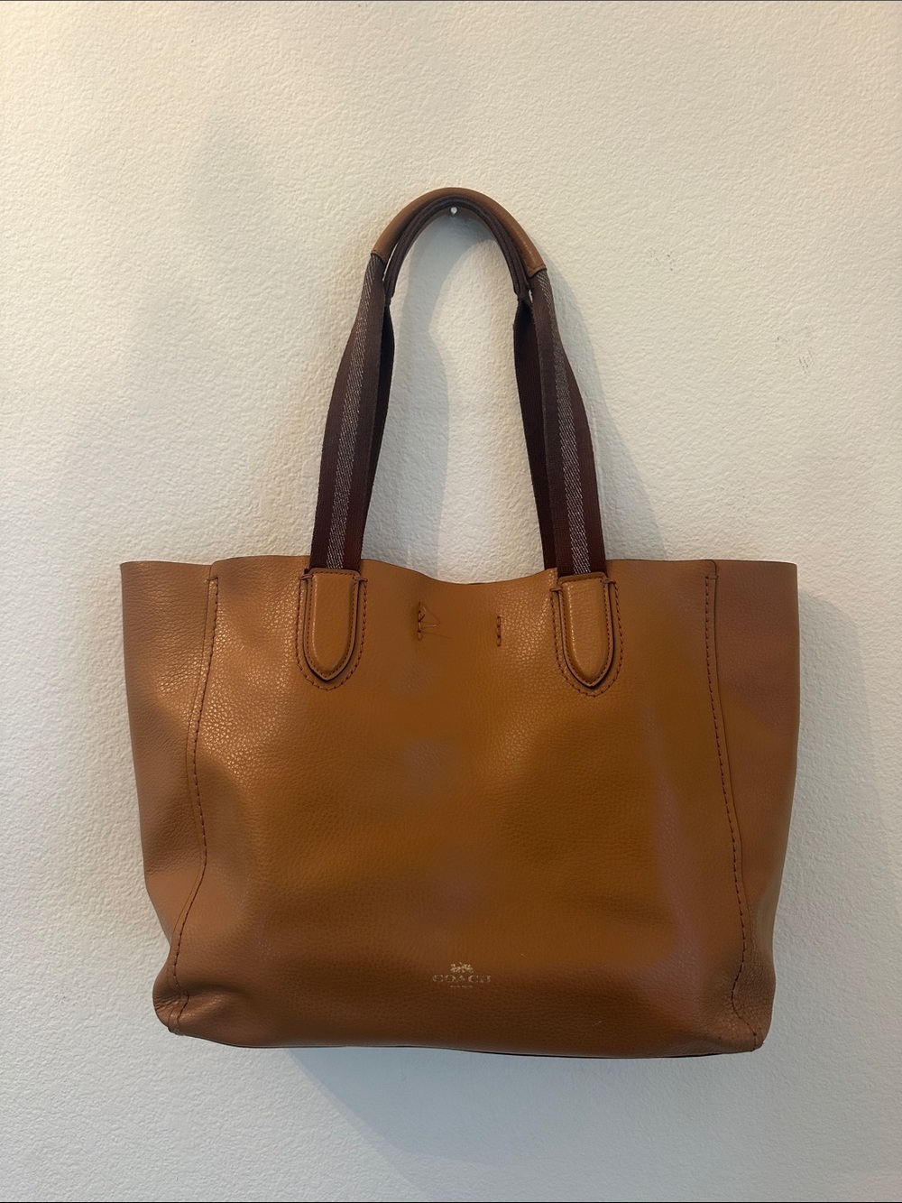 Coach Brown Pebbled Leather Large Tote Bag Shoulder Bag Cognac Tan